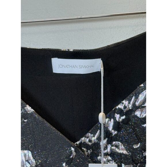 Jonathan Simkhai Women's Size 2 Black Metallic Taylor Wrap Top Puff Sleeve NWT - Picture 9 of 13